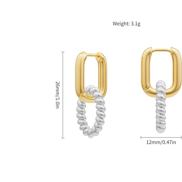 Silver Plated Hoop Earrings Women Double Two Tone Jewelry Gifts Safe - Picture 5 of 7